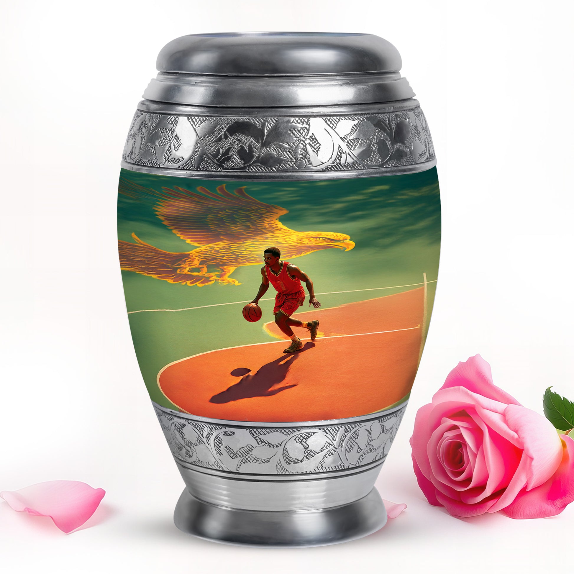 Personalized Refined Basketball Cremation Urns - Teal 10-inch, 200 cu in - Yatskia