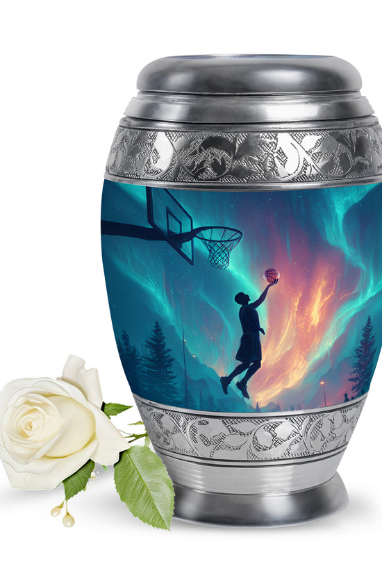 Stunning Blue Basketball Commemoration Urn for Human Ashes - 10-inch, 200 cu in - Yatskia