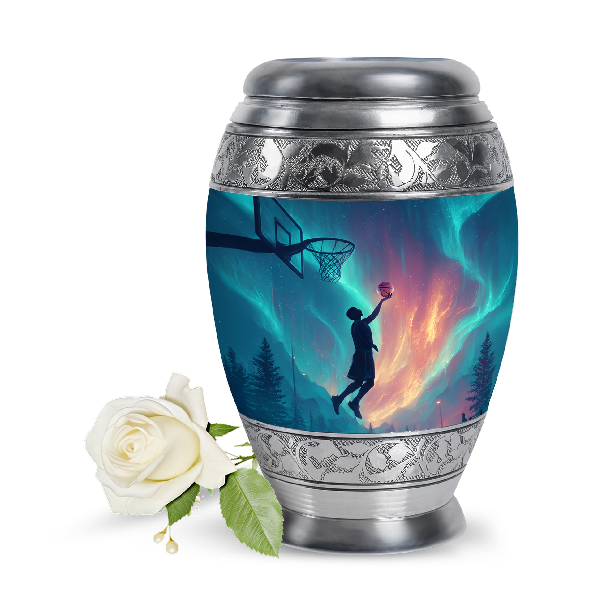 Stunning Blue Basketball Commemoration Urn for Human Ashes - 10-inch, 200 cu in - Yatskia