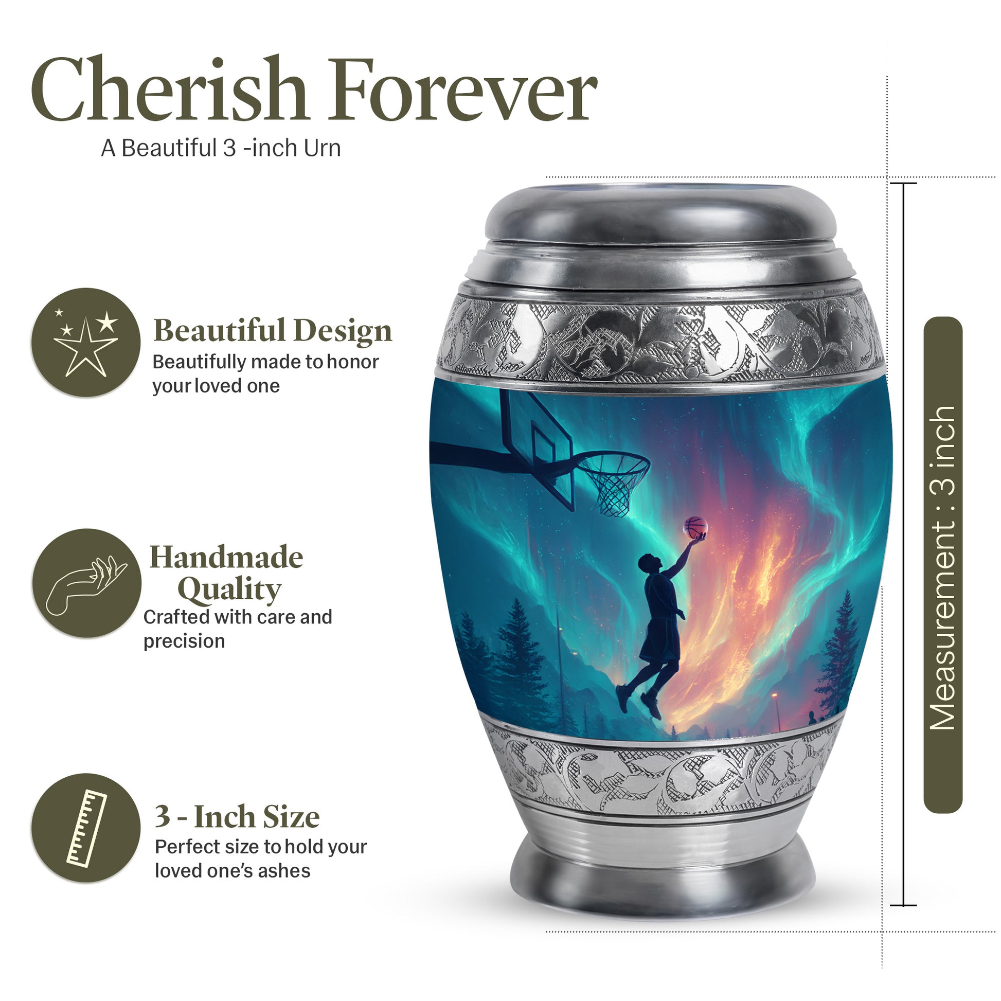 Misty Blue Basketball Cremation Urn lifestyle display on memorial shelf - regal basketball design with crown-inspired accents - mini keepsake memorial for portion of cremation ashes