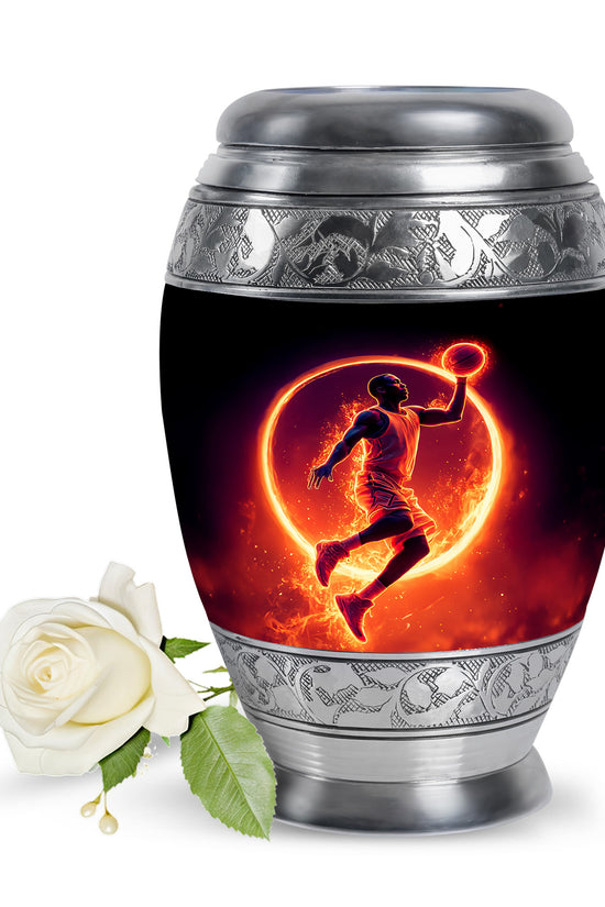 Black Basketball Cremation Urns - Glorious Devotion 10-inch, 200 cu in - Yatskia