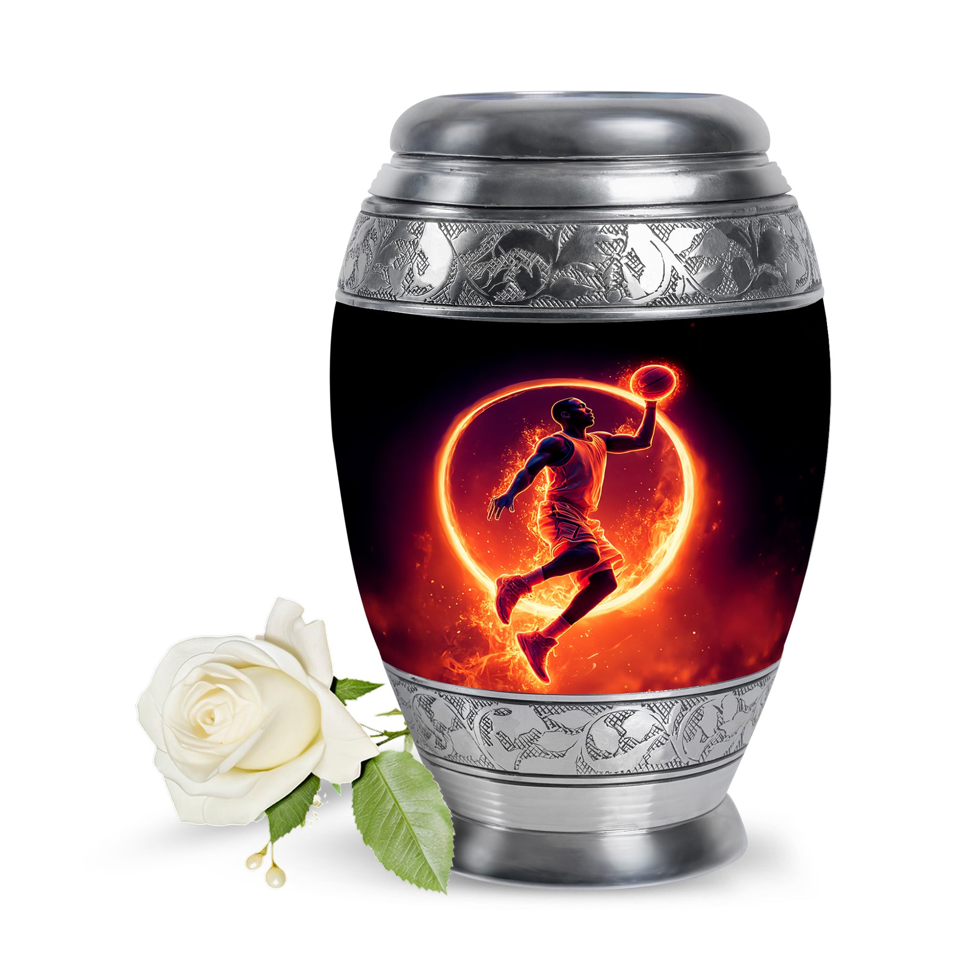 Black Basketball Cremation Urns - Glorious Devotion 10-inch, 200 cu in - Yatskia