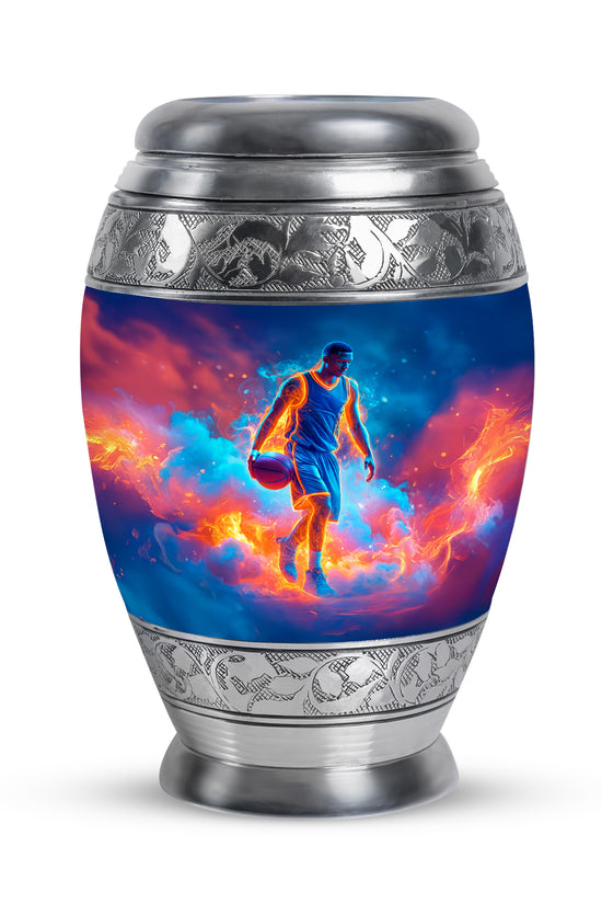Radiant Basketball Memorial Cremation Urns - Blue 10-inch, 200 cu in - Yatskia
