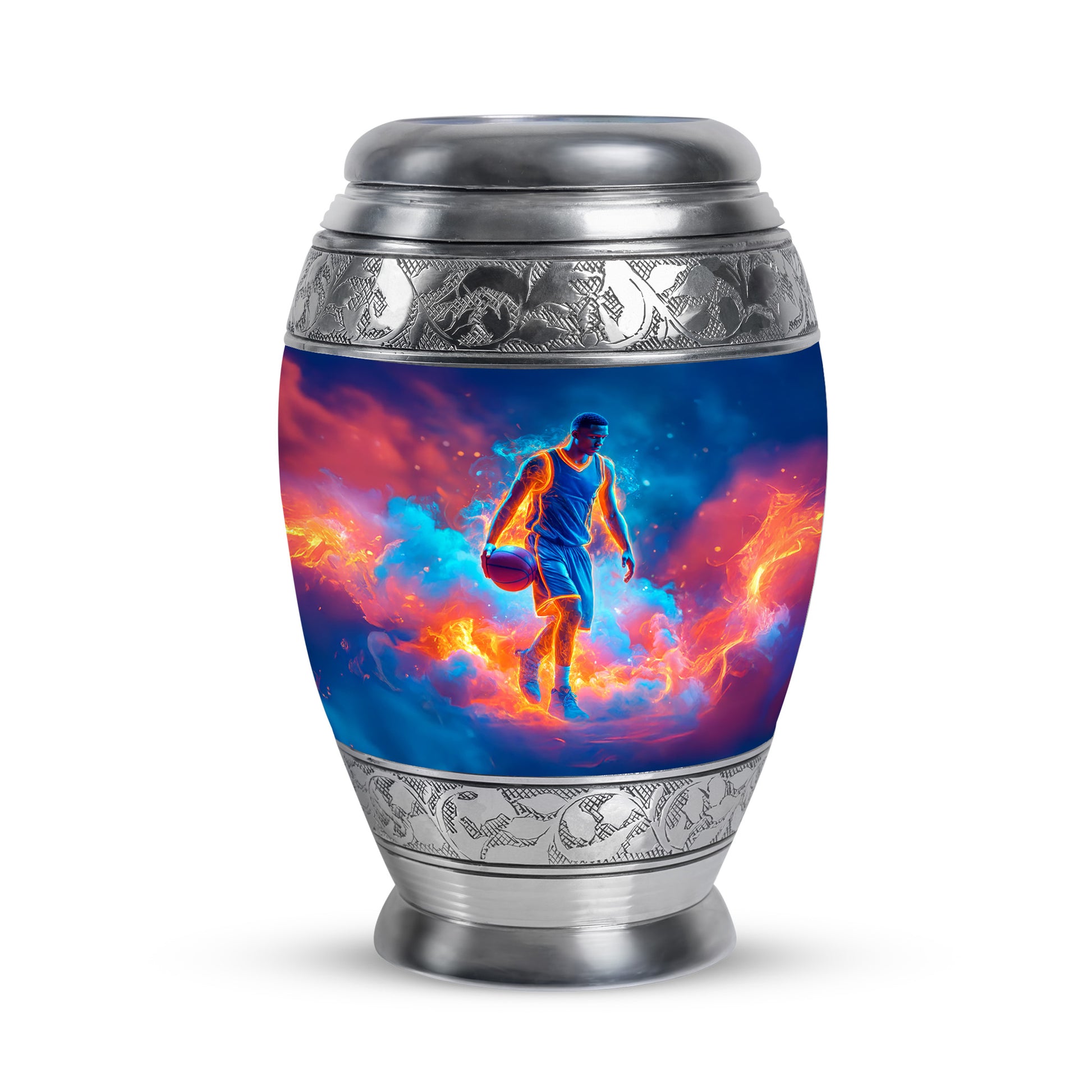 Radiant Basketball Memorial Cremation Urns - Blue 10-inch, 200 cu in - Yatskia