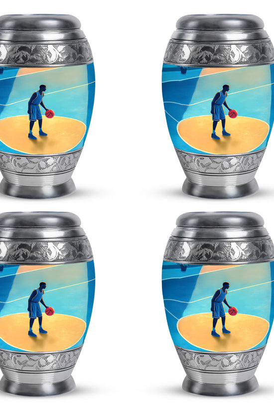 Azure Basketball Cremation Urn urn with complimentary velvet bag - regal basketball design with crown-inspired accents - 10 inch aluminum urn for cremated remains