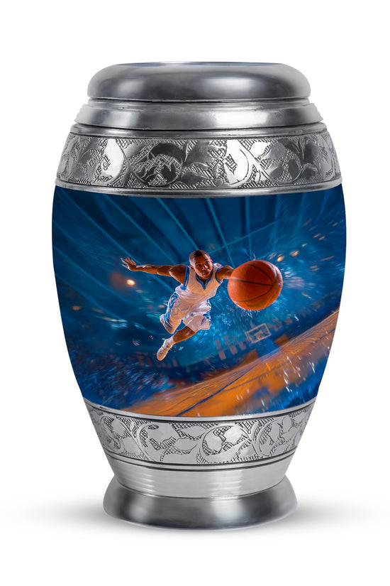 Radiant Basketball Memorial Cremation Urns - Blue 10-inch, 200 cu in - Yatskia