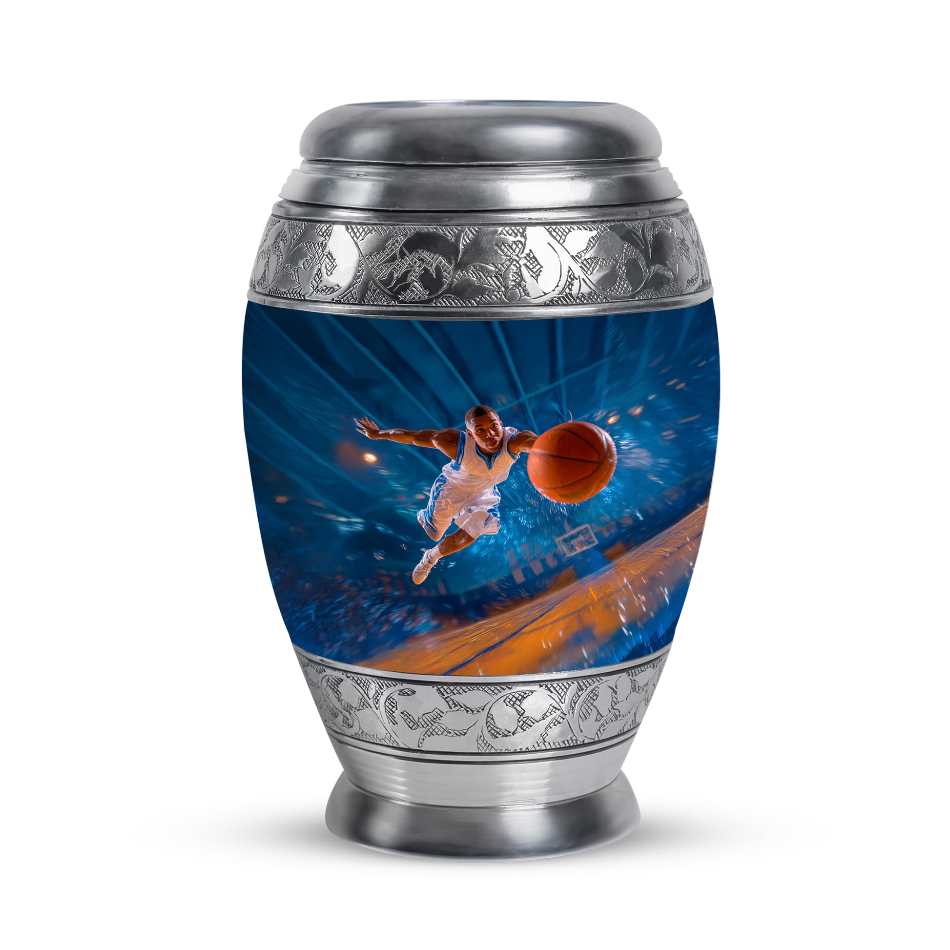 Radiant Basketball Memorial Cremation Urns - Blue 10-inch, 200 cu in - Yatskia