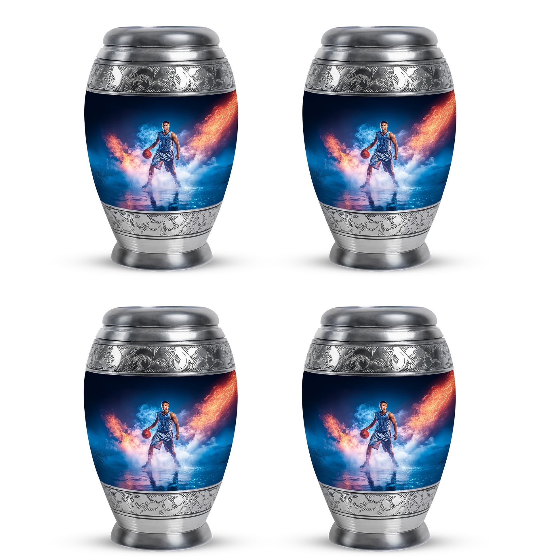 Slate Blue Basketball Cremation Urn urn with complimentary velvet bag - regal basketball design with crown-inspired accents - 10 inch aluminum urn for cremated remains