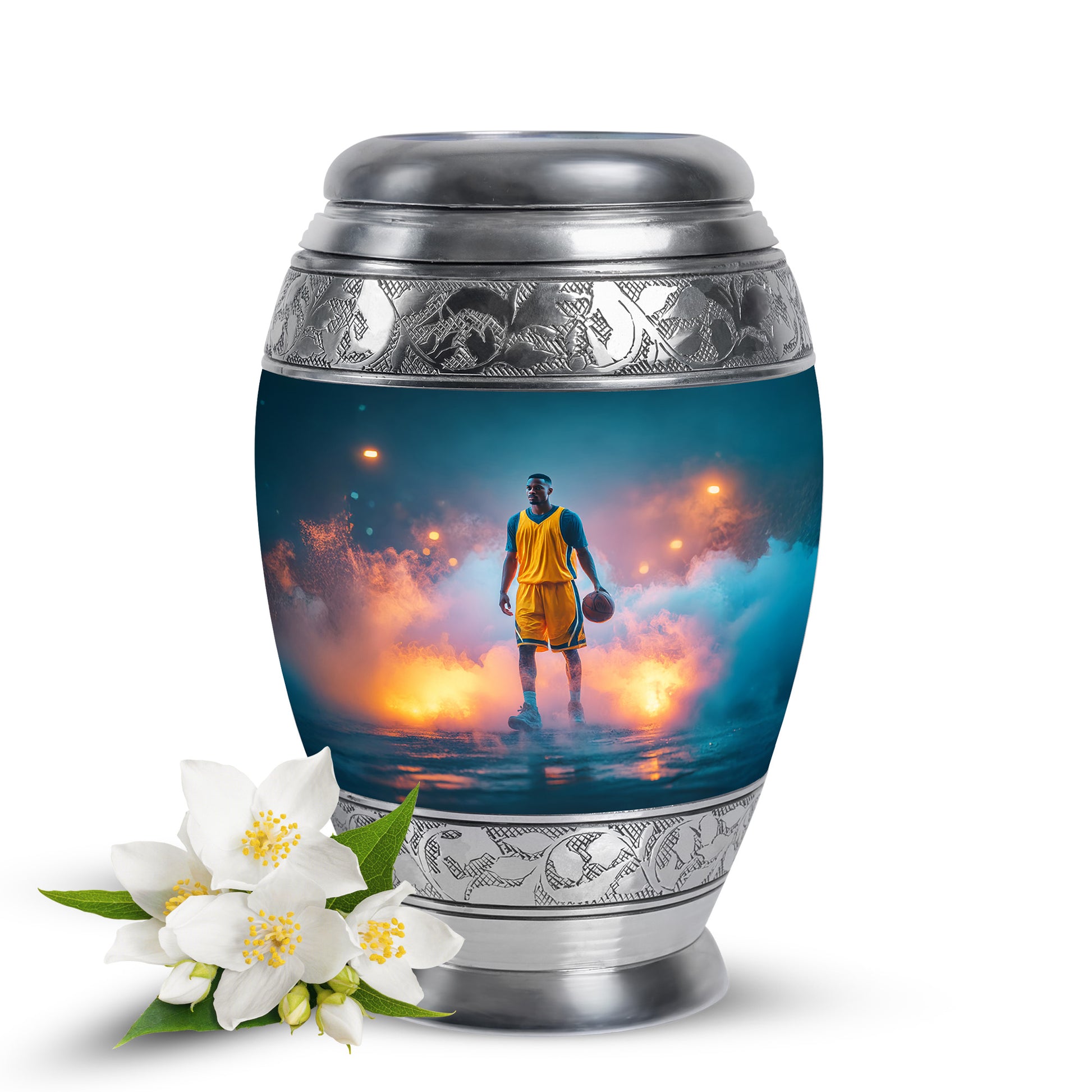 Teal Basketball Embrace Cremation Urns for Human Ashes - 10-inch, 200 cu in - Yatskia