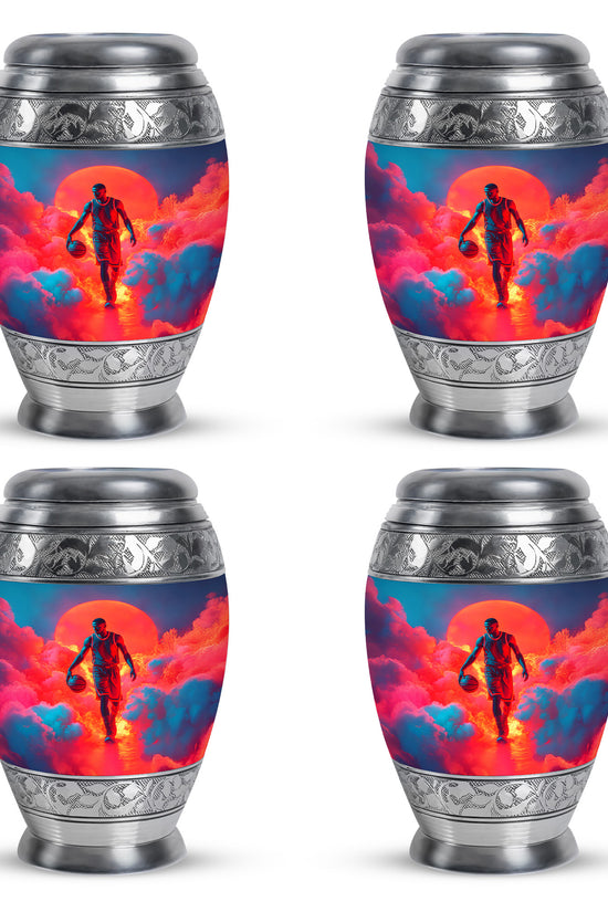 Powder Blue Basketball Cremation Urn urn with complimentary velvet bag - regal basketball design with crown-inspired accents - 10 inch aluminum urn for cremated remains