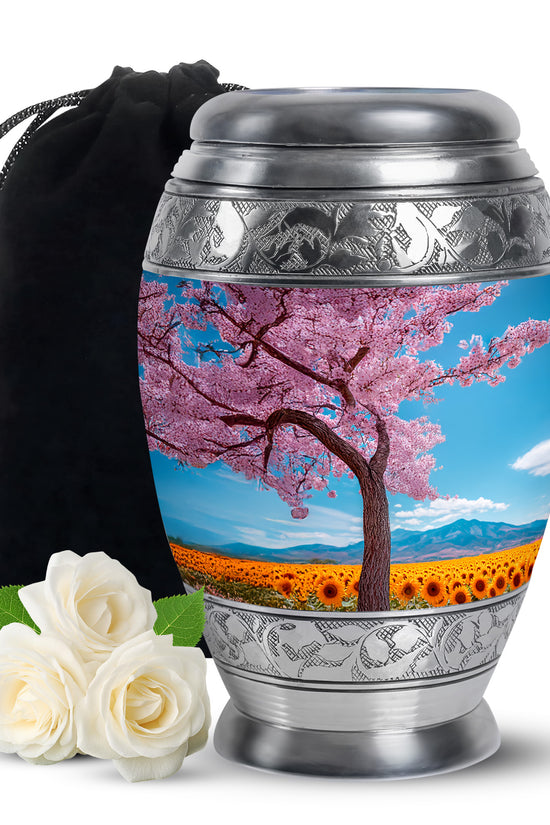 Cherry Tree Funeral Urn - Large Aluminium Memorial Urn For Burial Ashes