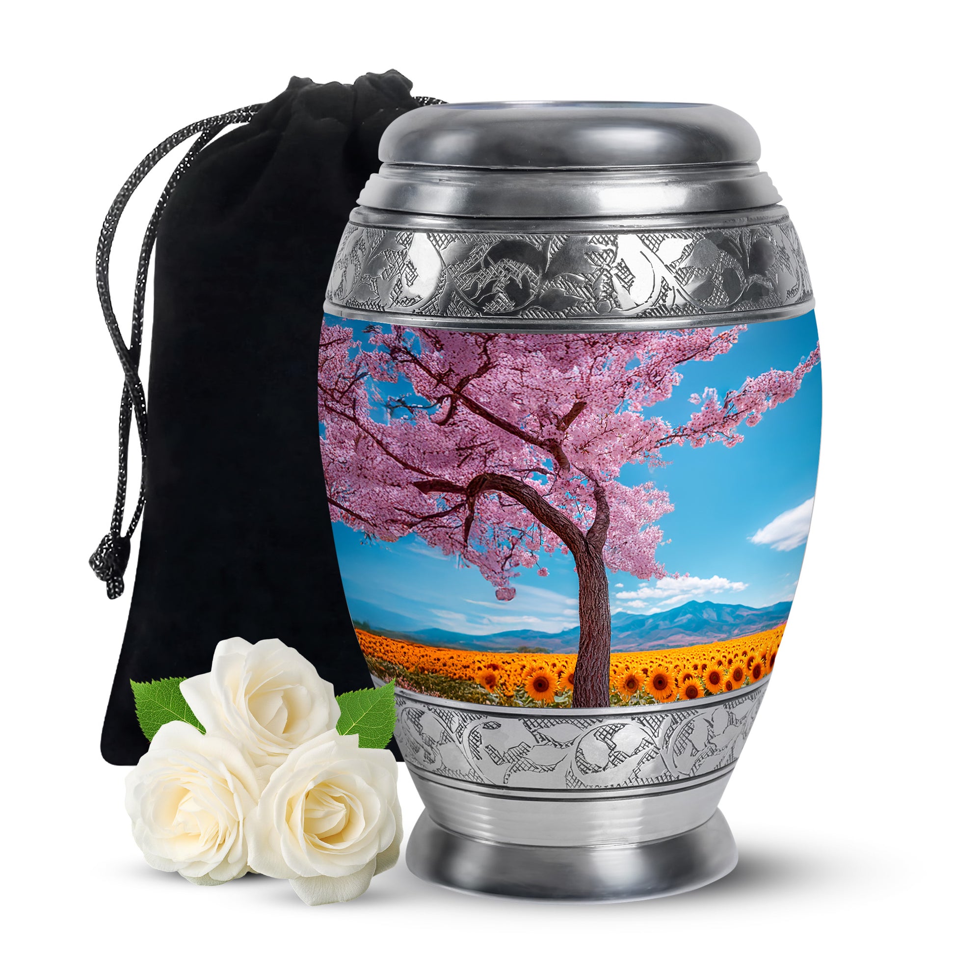 Cherry Tree Funeral Urn - Large Aluminium Memorial Urn For Burial Ashes