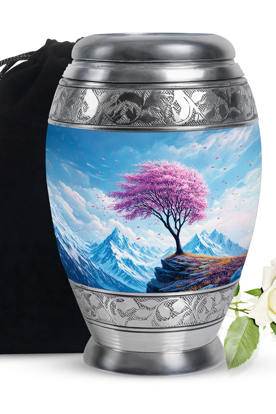 Cherry Blossom Tree Funeral Urn - Mountain Memorial Urn For Ashes