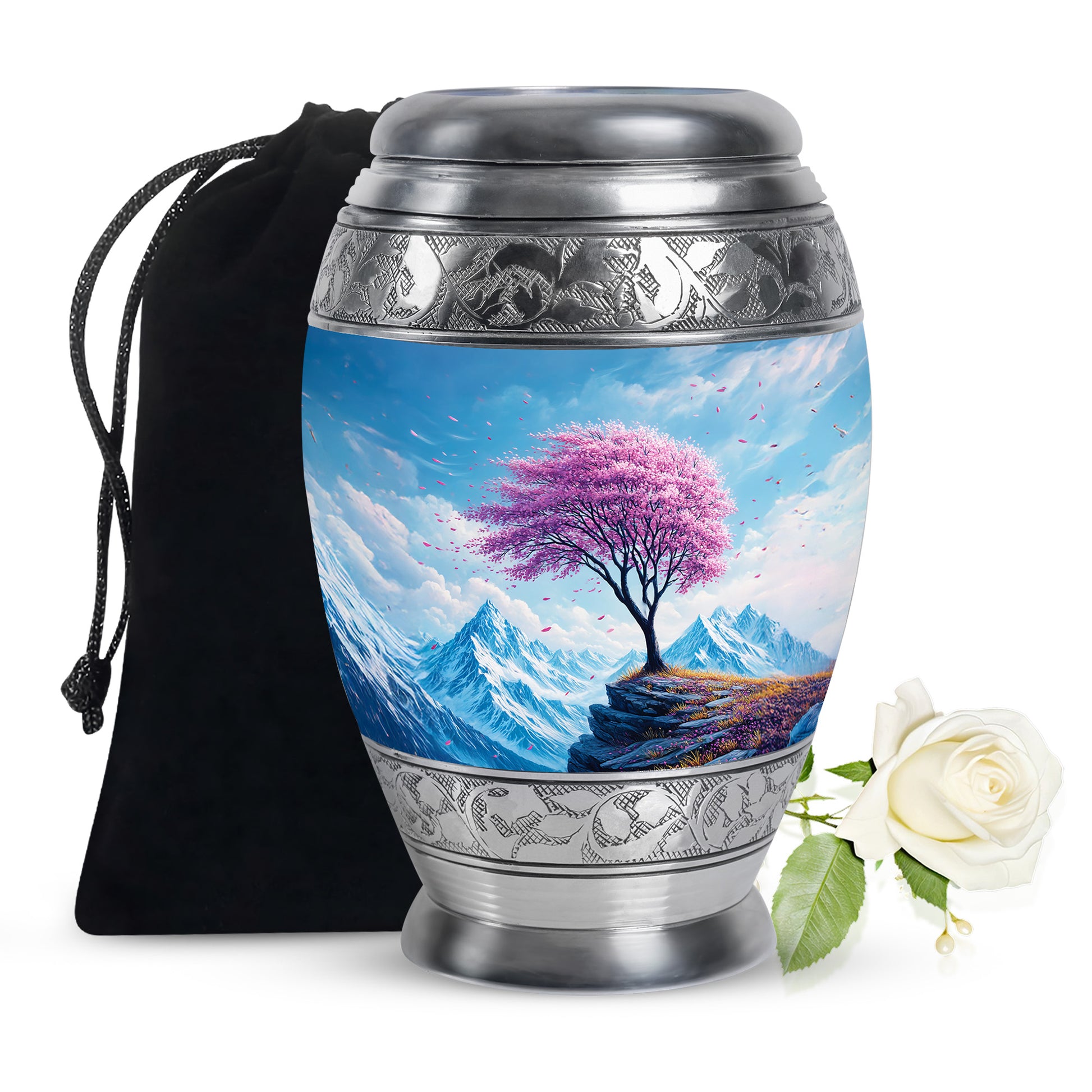 Cherry Blossom Tree Funeral Urn - Mountain Memorial Urn For Ashes