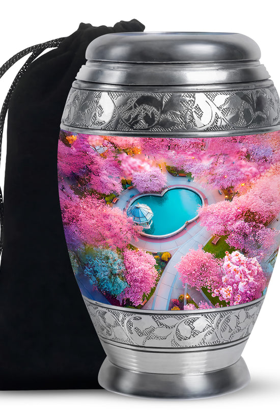 Beautiful Cherry Blossom Funeral Urn - Pink Aluminium Urn For Mother
