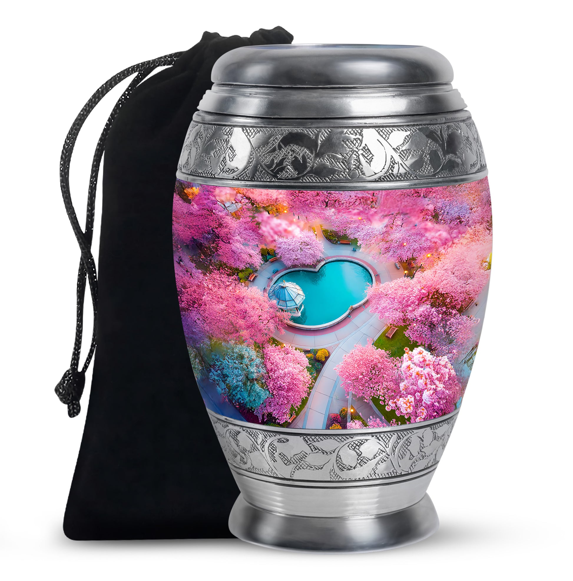 Beautiful Cherry Blossom Funeral Urn - Pink Aluminium Urn For Mother