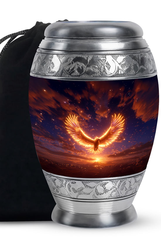 Flaming Phoenix Funeral Urn For Ashes - Sunset Cremation Urn For Burial