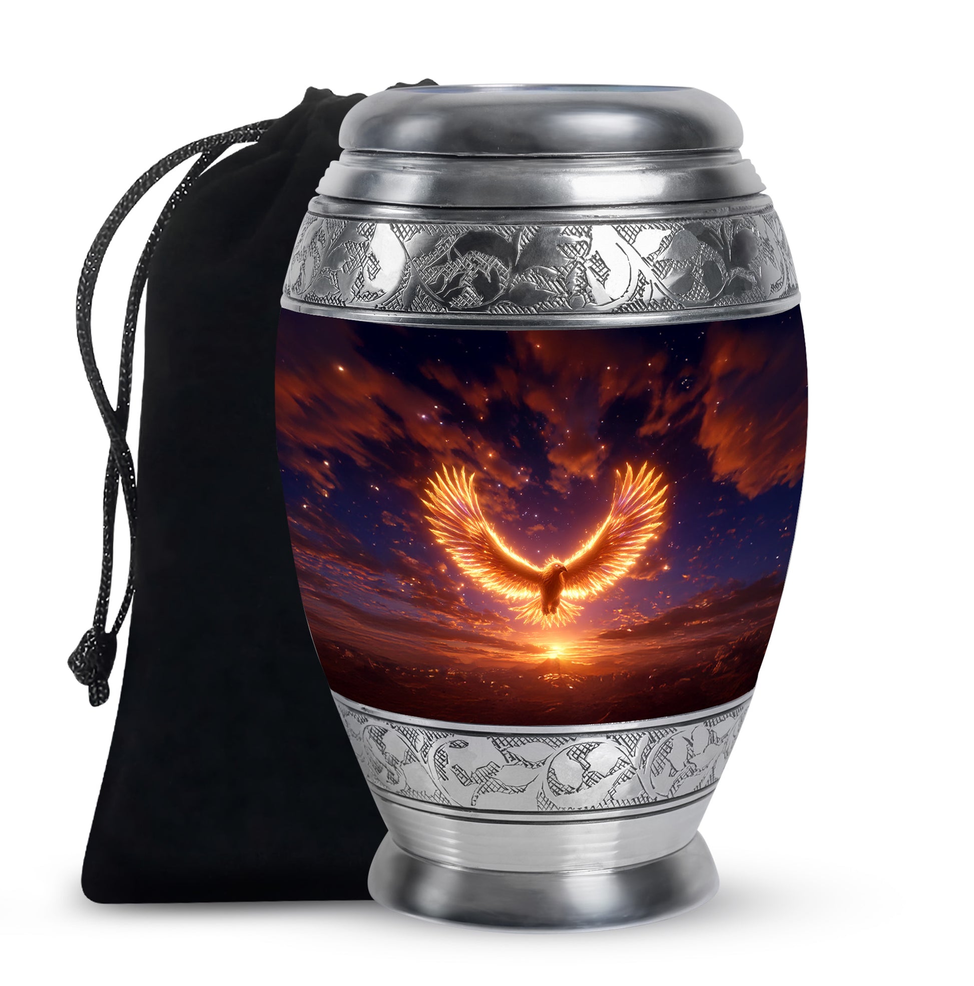 Flaming Phoenix Funeral Urn For Ashes - Sunset Cremation Urn For Burial