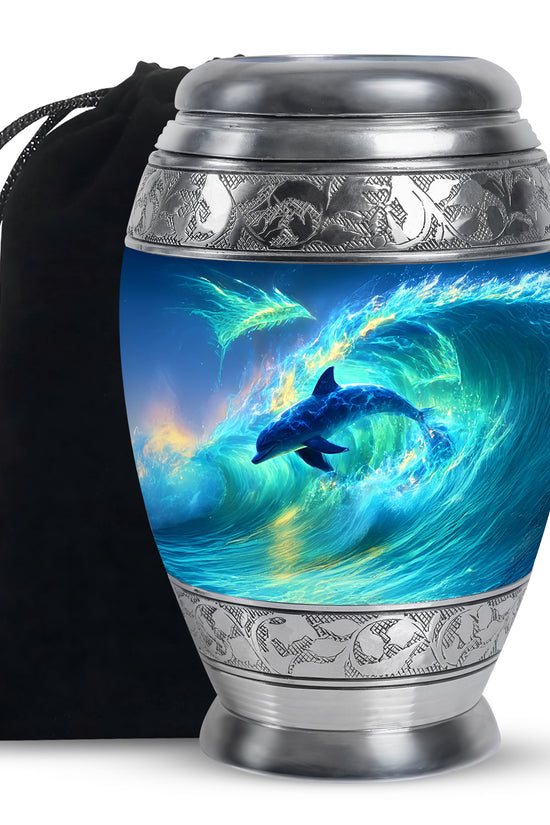 Blue Dolphin Memorial Urn - Ocean Theme Cremation Urn For Loved Ones