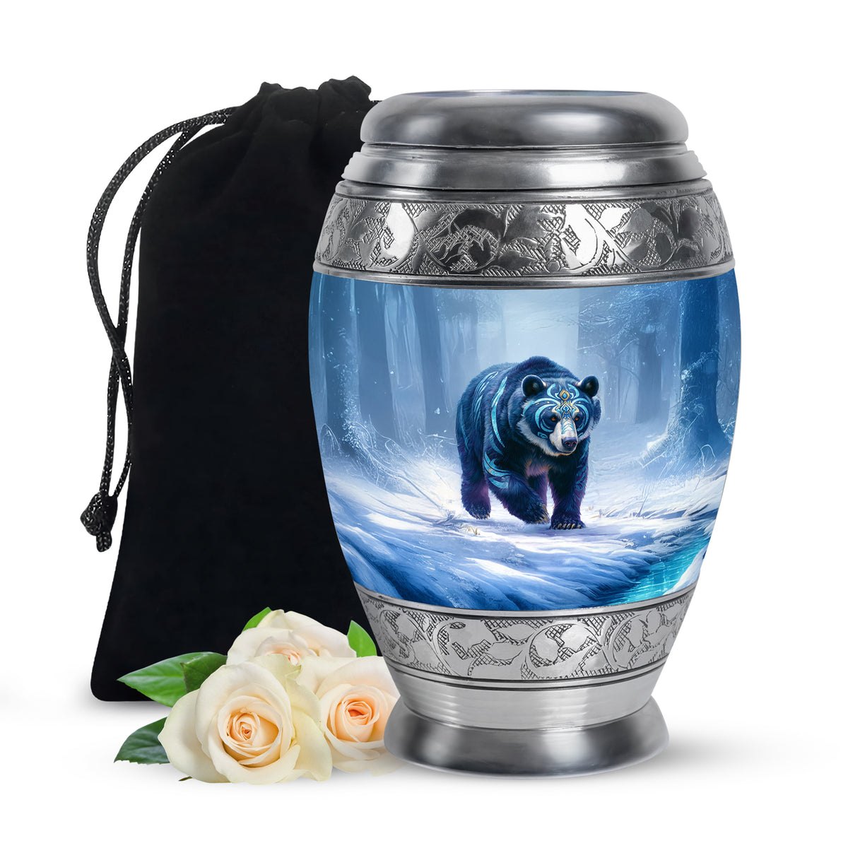 Arctic Bear Cremation Urn - Snow Forest Memorial Urn For Burial
