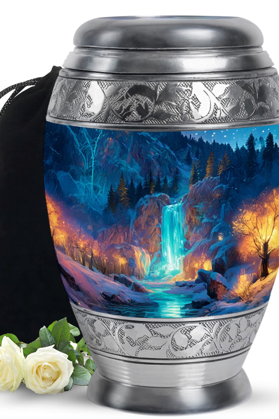 Winter Forest Memorial Urn - Waterfall Cremation Urn For Human Ashes