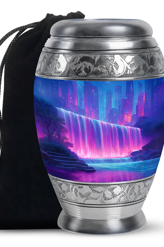 Neon Waterfall Funeral Urn For Ashes - City Memorial Urn For Burial
