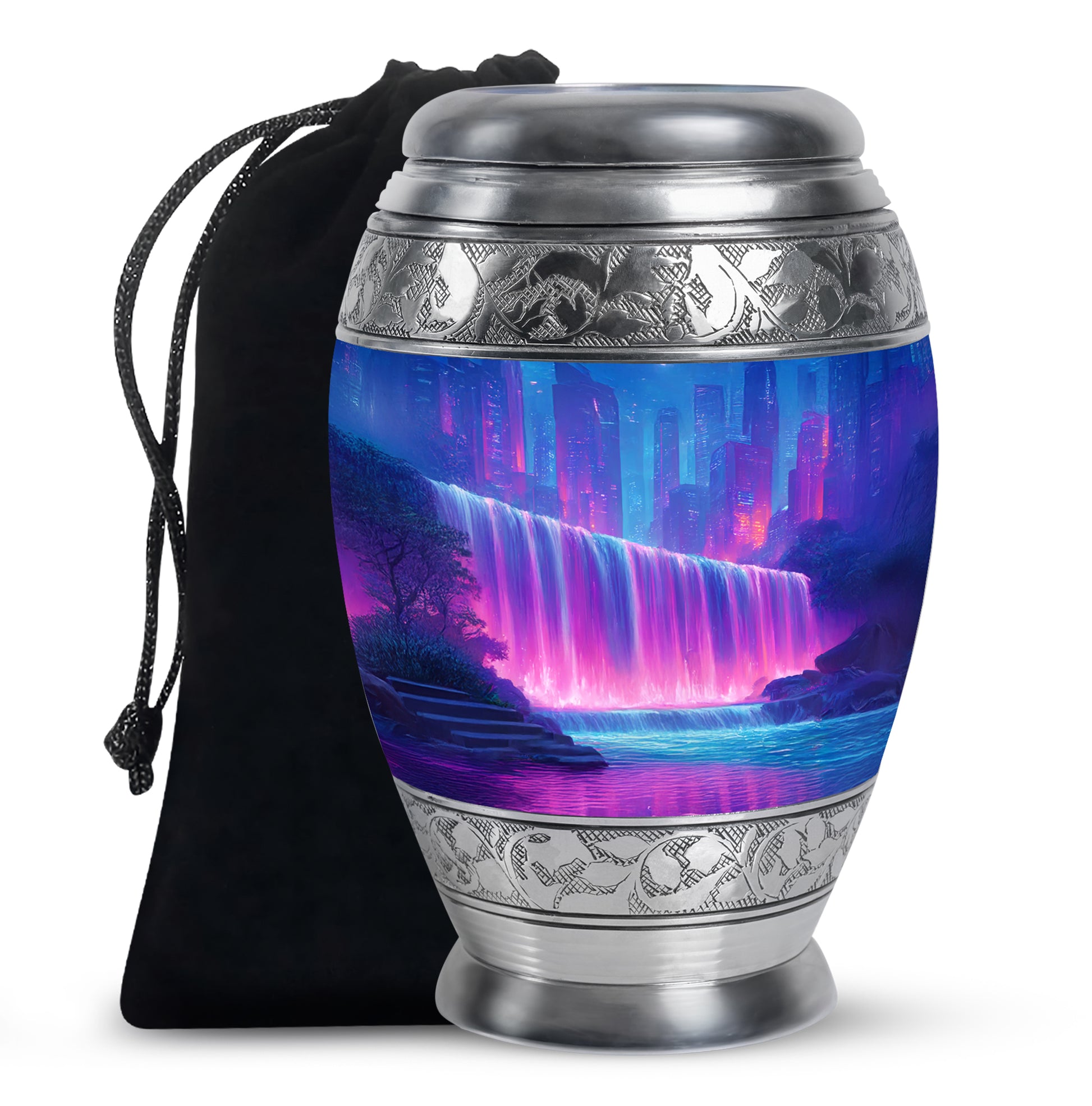 Neon Waterfall Funeral Urn For Ashes - City Memorial Urn For Burial