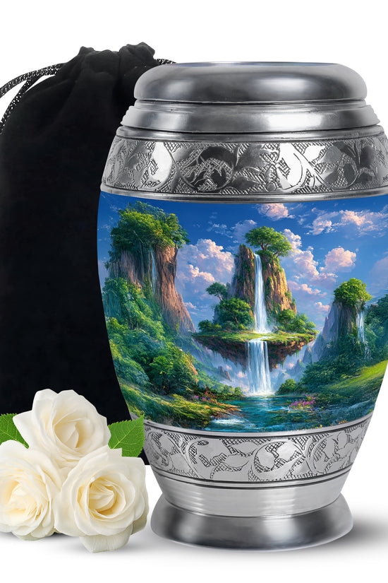 Beautiful Nature Cremation Urn - Floating Island Waterfall Urn For Adult Ashes