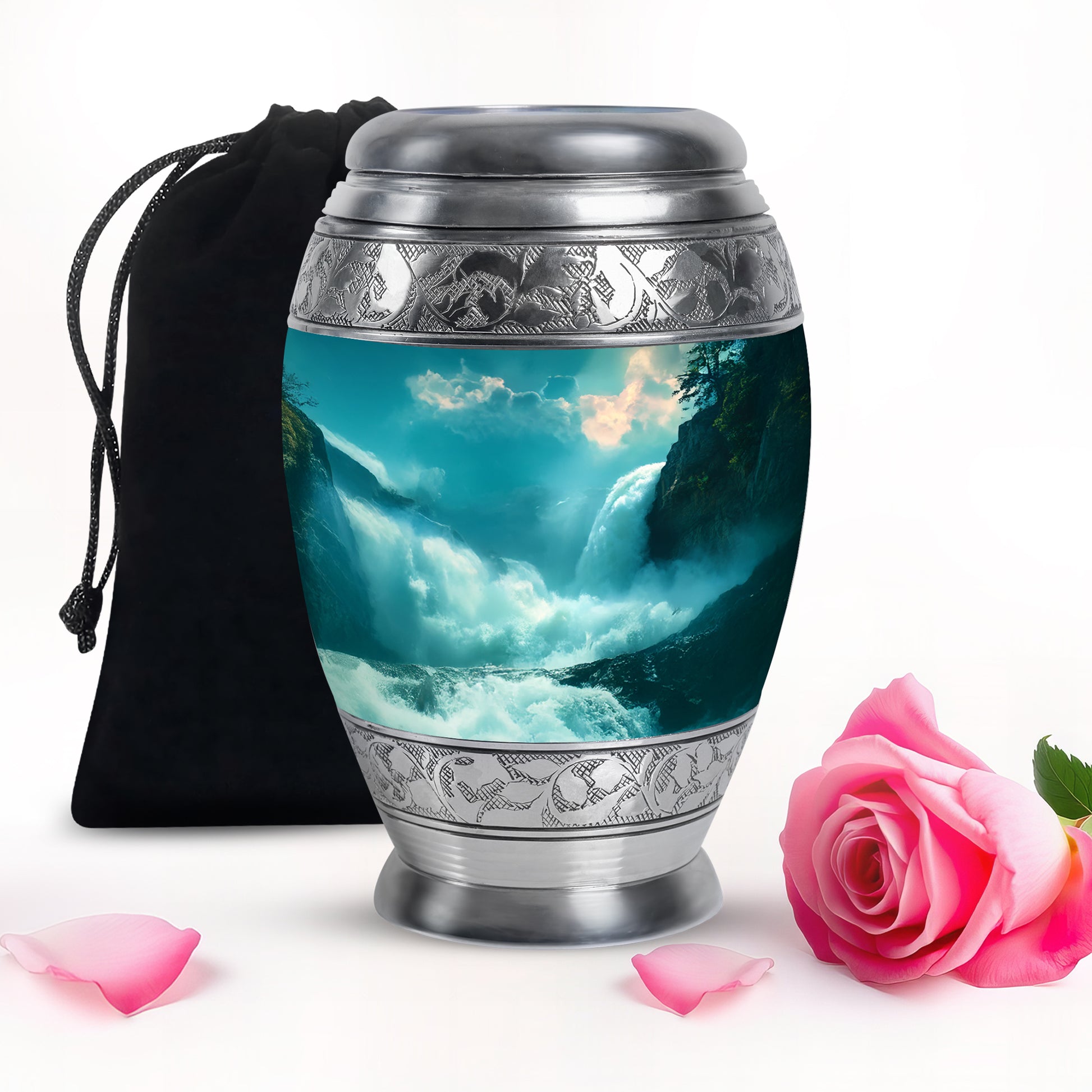 Peaceful Waterfall Cremation Urn - Scenic Memorial Urn For Loved Ones