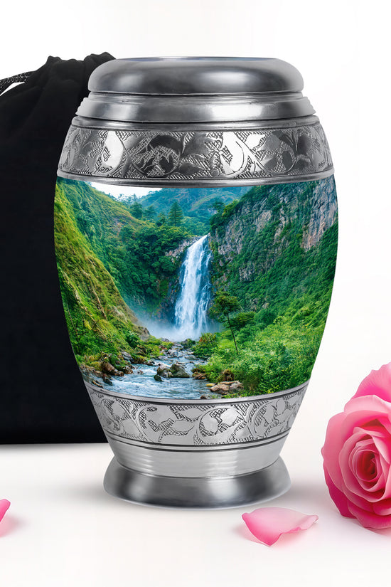 Waterfall Theme Memorial Urn - Large Aluminium Urn For Adult Ashes