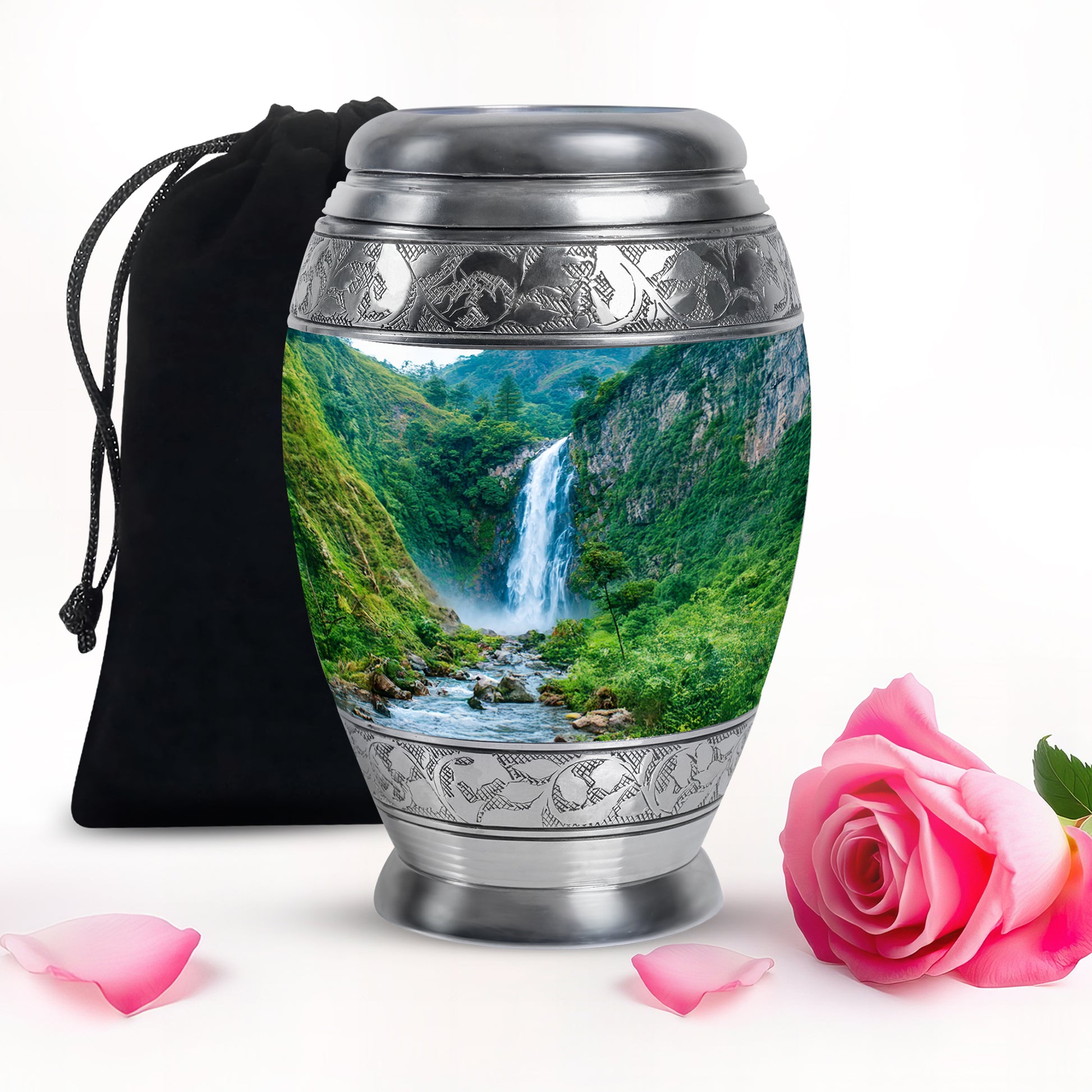 Waterfall Theme Memorial Urn - Large Aluminium Urn For Adult Ashes