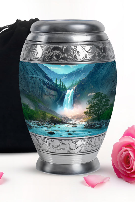 Beautiful Waterfall Cremation Urn - Mountain Memorial Urn For Loved Ones
