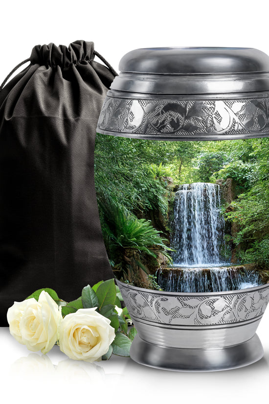 Waterfall Funeral Urn - Forest Nature Cremation Urn For Adult Ashes