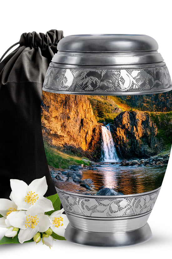 Mountain Waterfall Cremation Urn - Funeral Urn For Human Ashes