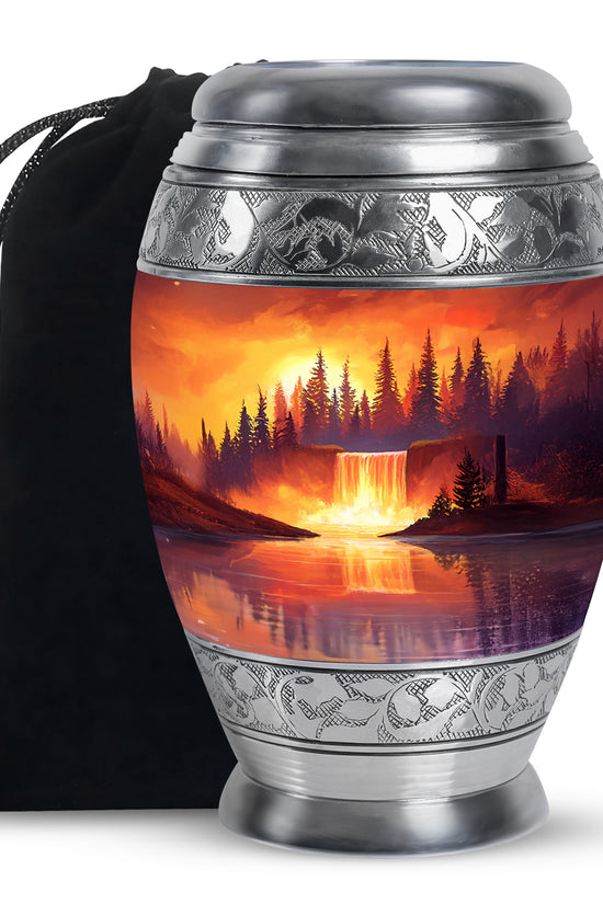 Forest Waterfall Funeral Urn - Nature Cremation Urn For Adult Ashes