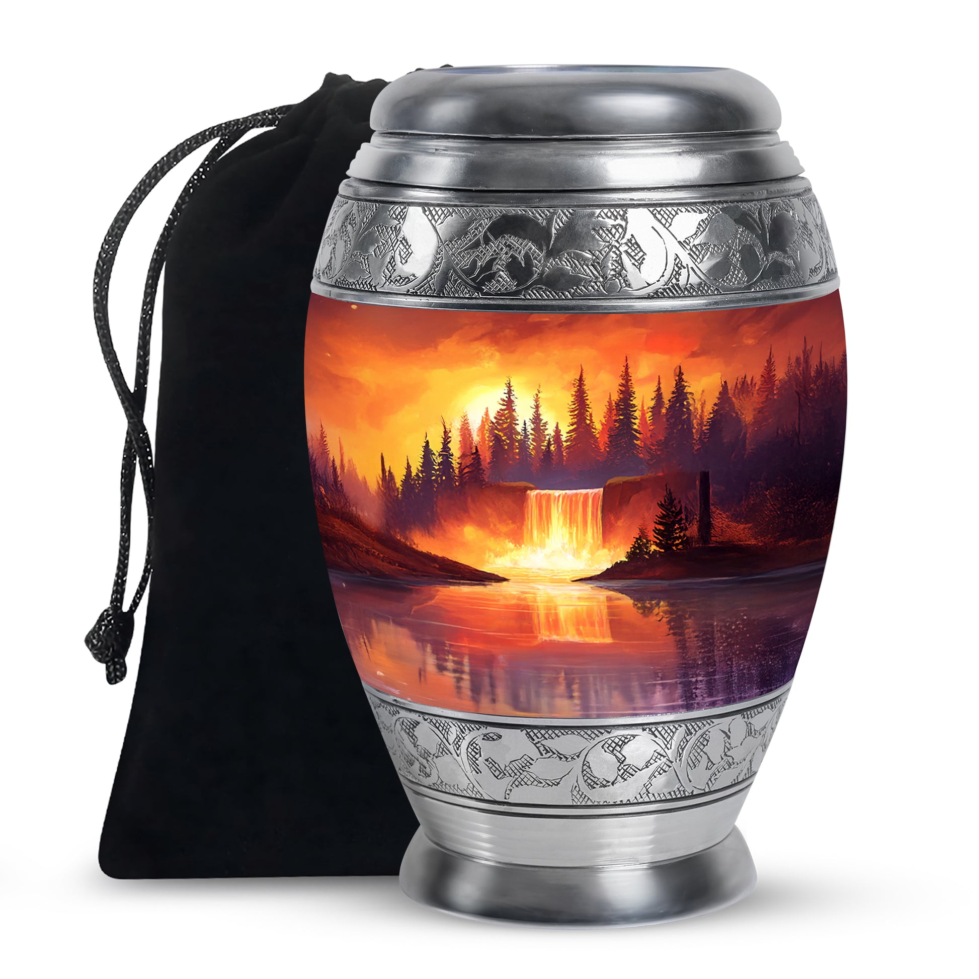 Forest Waterfall Funeral Urn - Nature Cremation Urn For Adult Ashes