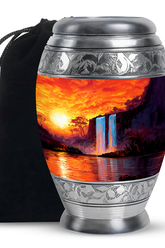 Sunset Waterfall Cremation Urn - Premium Memorial Urn For Human Ashes