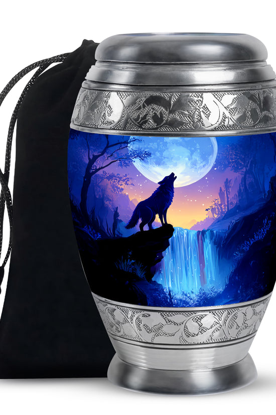 Artistic Waterfall Memorial Urn - Wolf Cremation Urn For Loved Ones