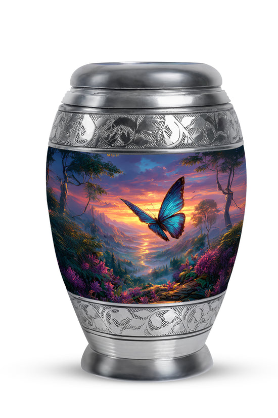 Blue Butterfly Homage Cremation Urns for Human Ashes - 10-inch, 200 cu in - Yatskia