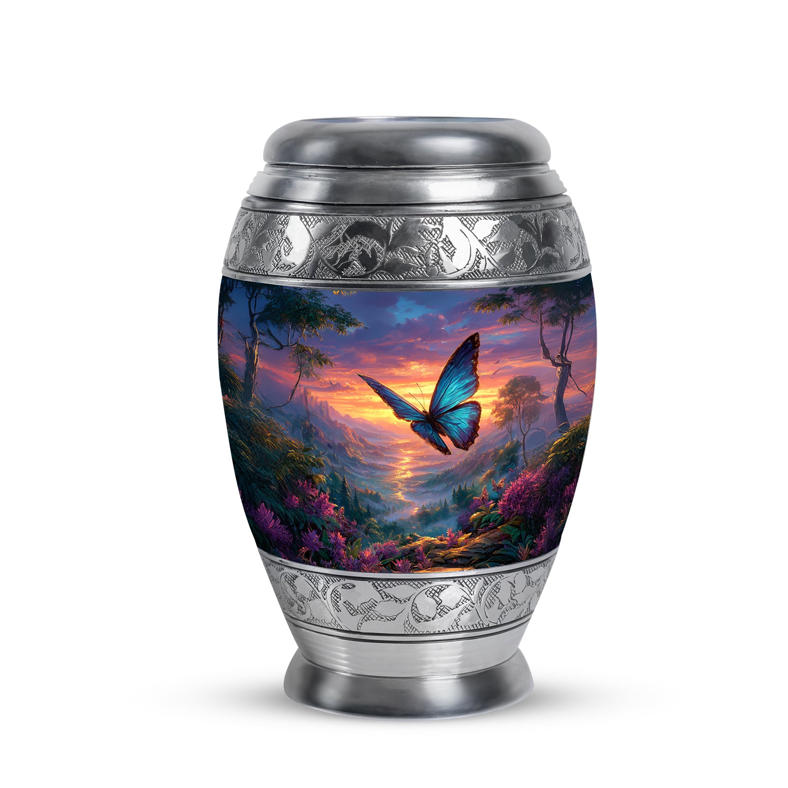 Blue Butterfly Homage Cremation Urns for Human Ashes - 10-inch, 200 cu in - Yatskia