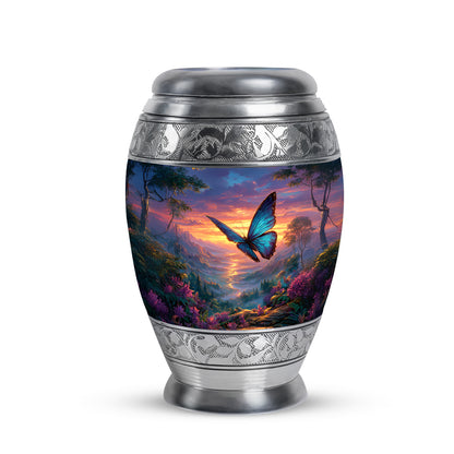 Blue Butterfly Homage Cremation Urns for Human Ashes - 10-inch, 200 cu in - Karyliz
