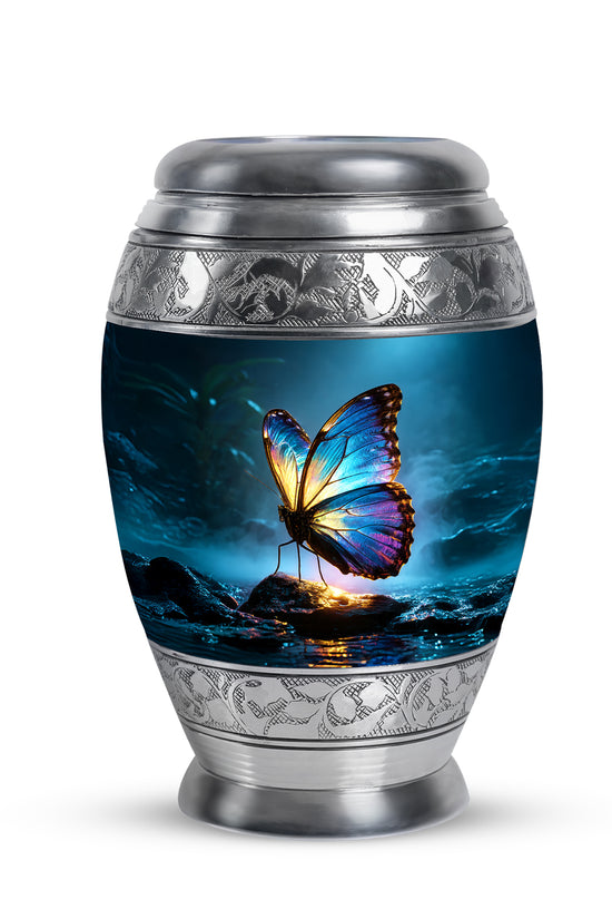 Blue Beloved Butterfly Cremation Urns for Human Ashes - 10-inch, 200 cu in - Yatskia