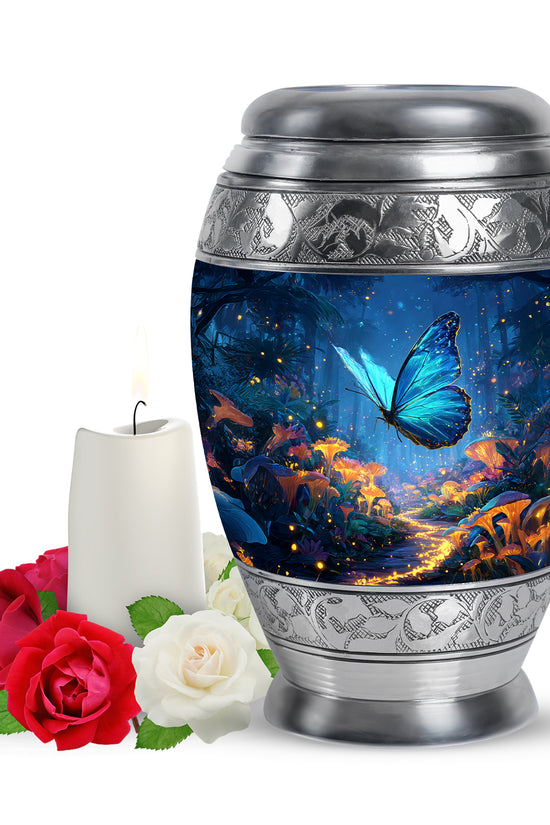 Personalized Magnificent Butterfly Cremation Urns - Blue 10-inch, 200 cu in - Yatskia