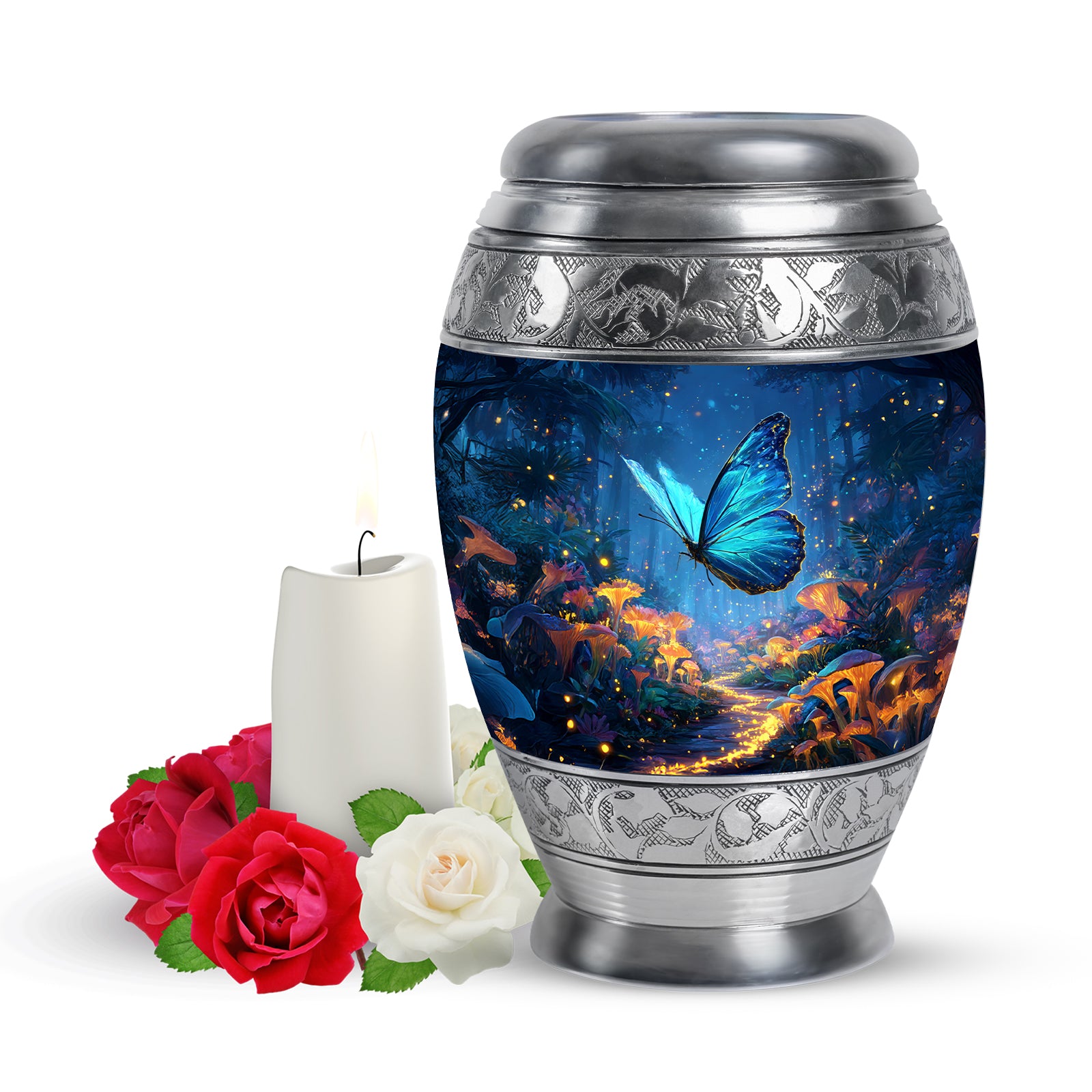 Personalized Magnificent Butterfly Cremation Urns - Blue 10-inch, 200 cu in - Yatskia