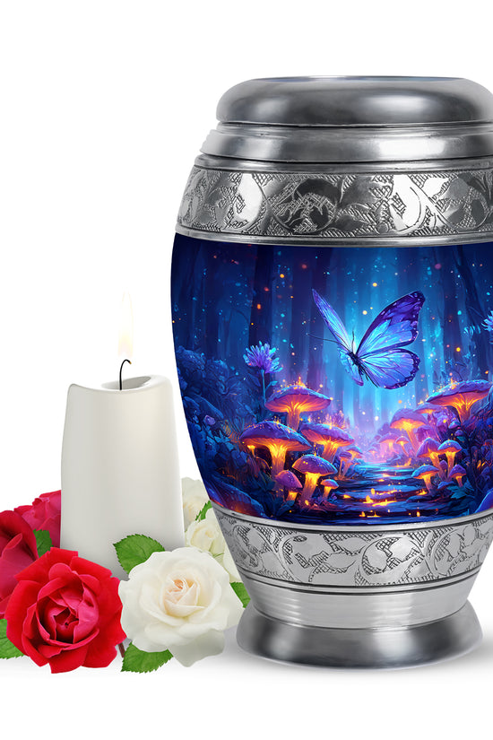 Personalized Blue Steadfast Butterfly Cremation Urns for Human Ashes - 10-inch, 200 cu in - Yatskia