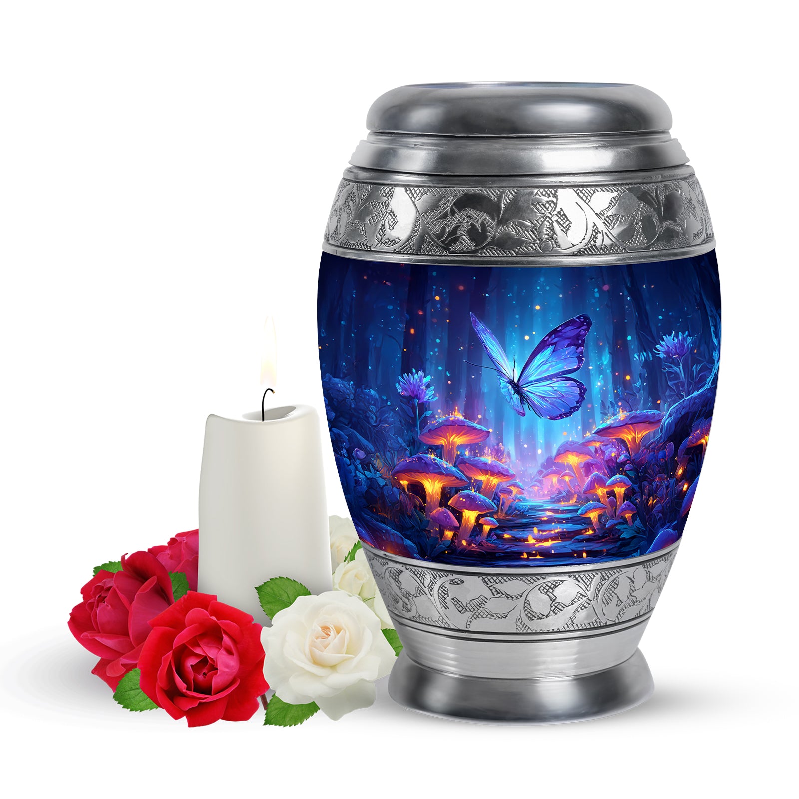 Personalized Blue Steadfast Butterfly Cremation Urns for Human Ashes - 10-inch, 200 cu in - Yatskia