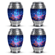 Soft Blue Butterfly Cremation Urn urn with complimentary velvet bag - majestic butterfly pattern with filigree border - 10 inch aluminum urn for cremated remains