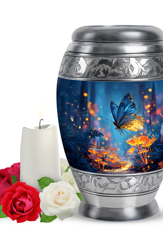 Personalized Elegant Butterfly Cremation Urns - Blue 10-inch, 200 cu in - Yatskia