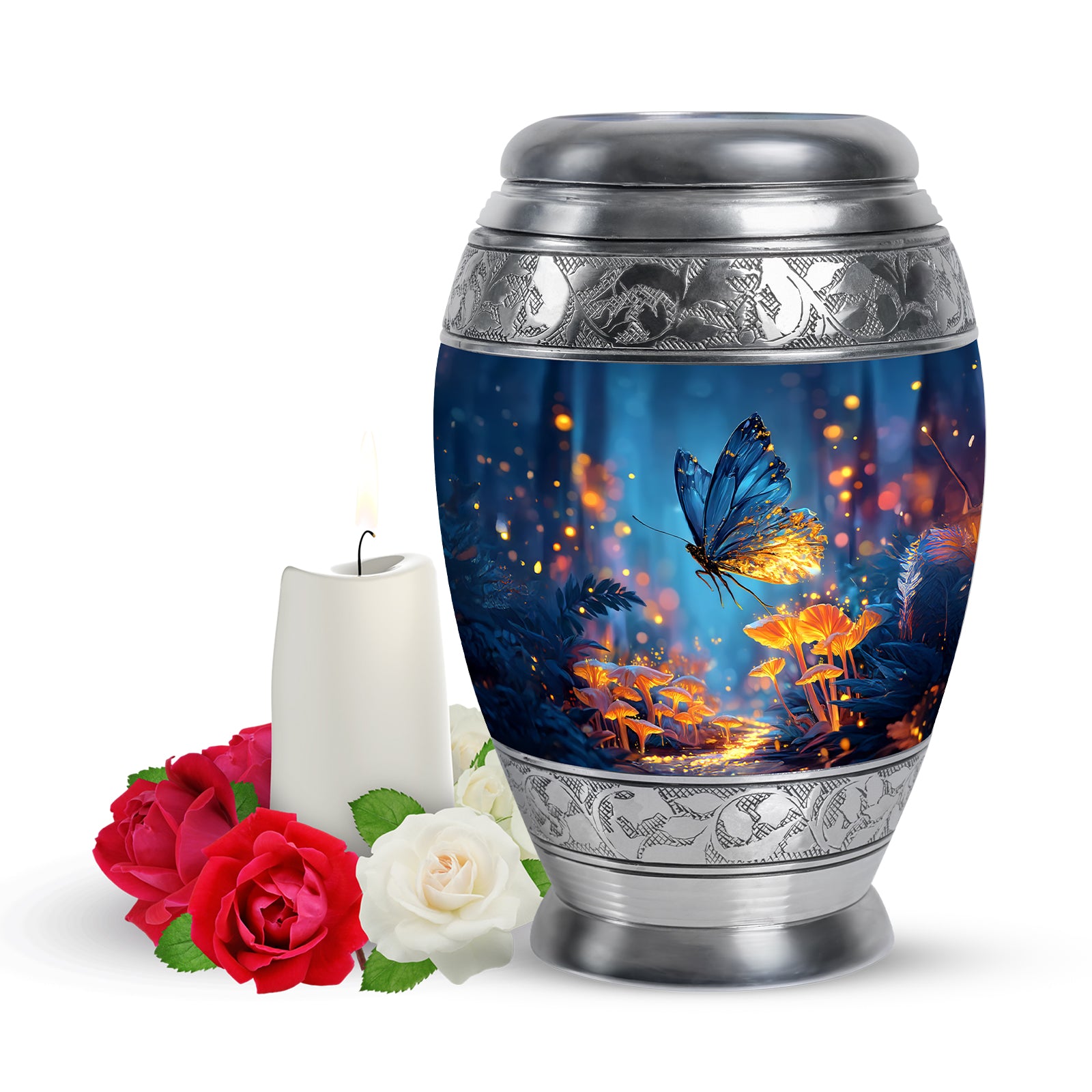Personalized Elegant Butterfly Cremation Urns - Blue 10-inch, 200 cu in - Yatskia