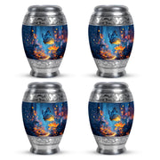 Cornflower Blue Butterfly Cremation Urn urn with complimentary velvet bag - majestic butterfly pattern with filigree border - 10 inch aluminum urn for cremated remains